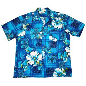Vintage Blue Hawaiian Floral Shirt Size XL By The Simple Shop Waikiki Hawaii Cot